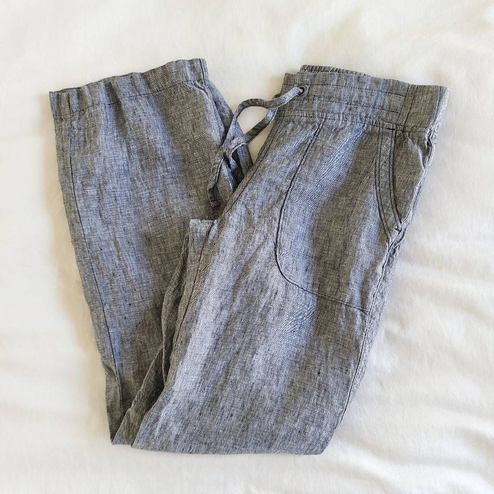 Athleta Pants Women's 2 Gray Straight Leg Linen Drawstring Pull On Athleisure